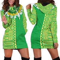 Fiji Lovoni Hoodie Dress Fijian Tapa Salusalu Green Glitter LT05 - Polynesian Pride
