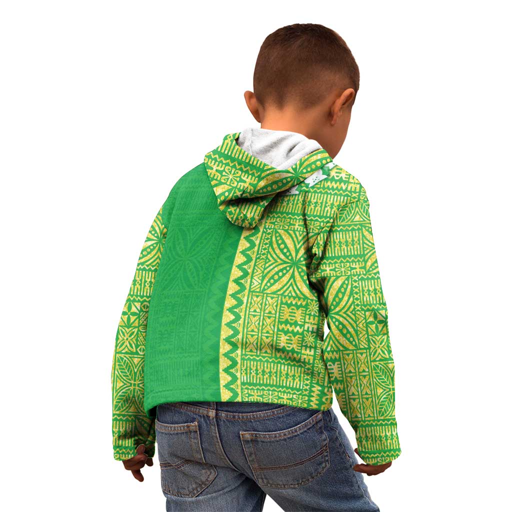 Fiji Lovoni Kid Hoodie Fijian Tapa Salusalu Green Glitter LT05 - Polynesian Pride