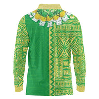 Fiji Lovoni Long Sleeve Polo Shirt Fijian Tapa Salusalu Green Glitter LT05 - Polynesian Pride
