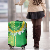 Fiji Lovoni Luggage Cover Fijian Tapa Salusalu Green Glitter LT05 - Polynesian Pride