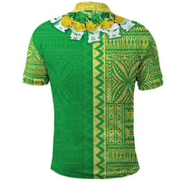 Fiji Lovoni Polo Shirt Fijian Tapa Salusalu Green Glitter LT05 - Polynesian Pride