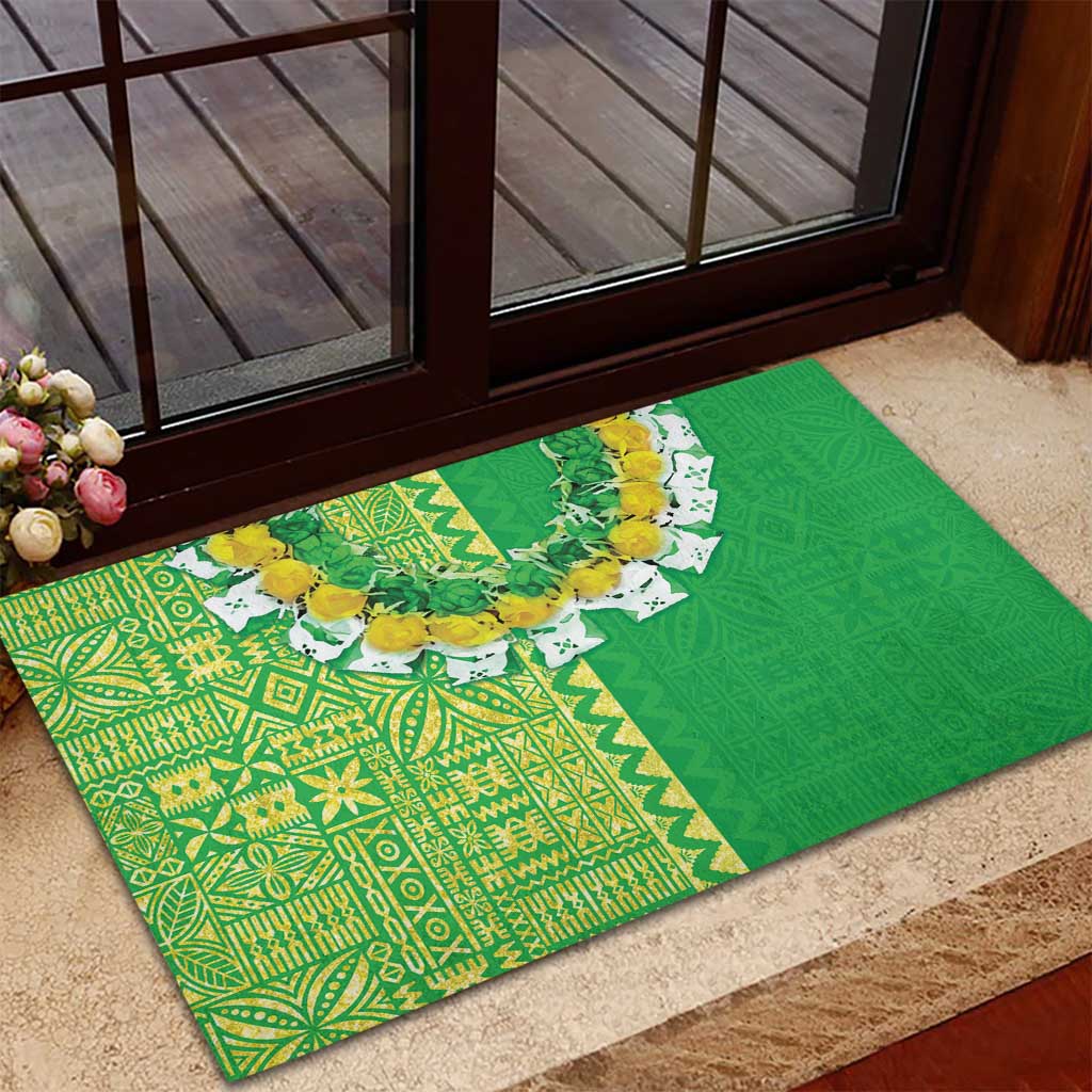 Fiji Lovoni Rubber Doormat Fijian Tapa Salusalu Green Glitter