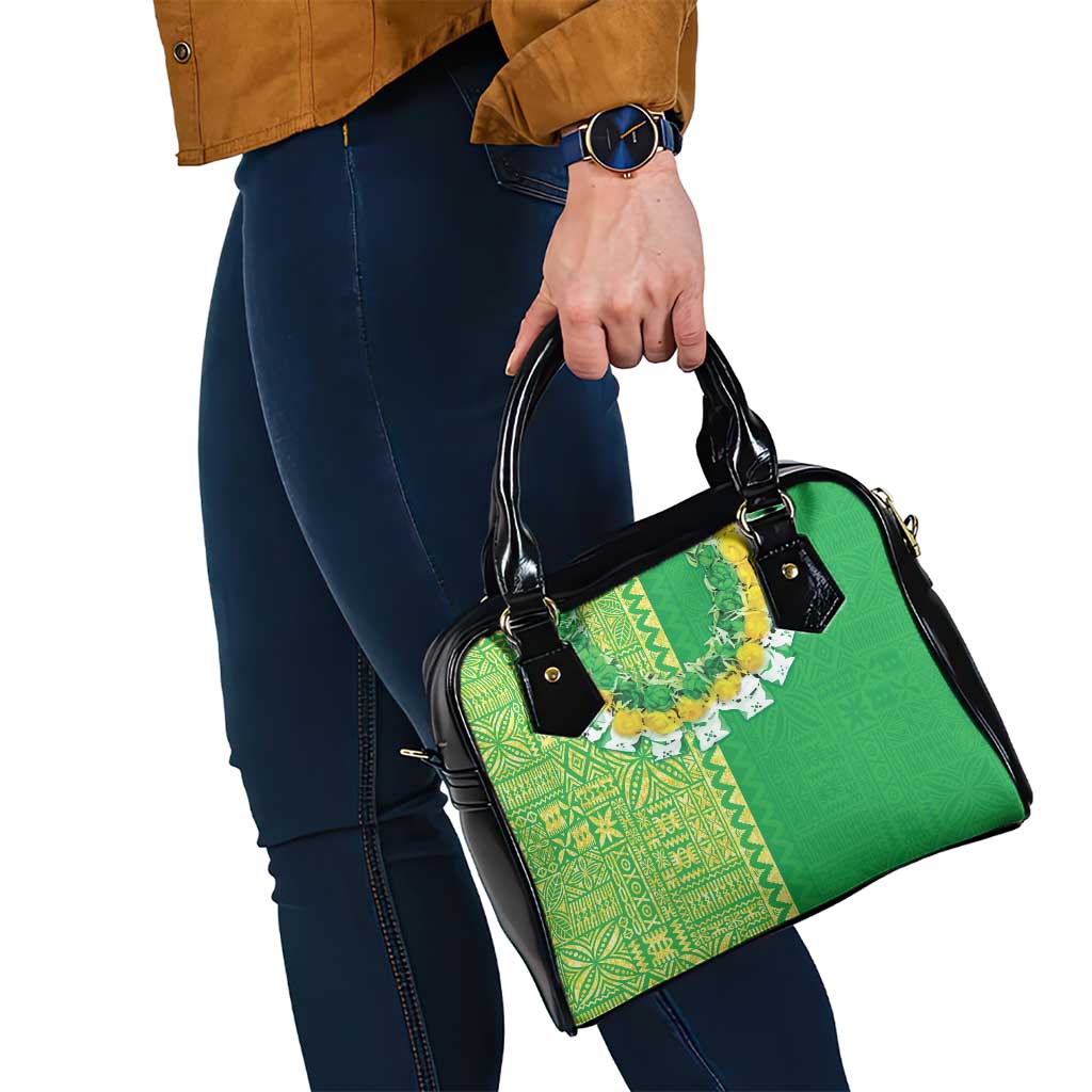 Fiji Lovoni Shoulder Handbag Fijian Tapa Salusalu Green Glitter