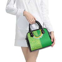 Fiji Lovoni Shoulder Handbag Fijian Tapa Salusalu Green Glitter