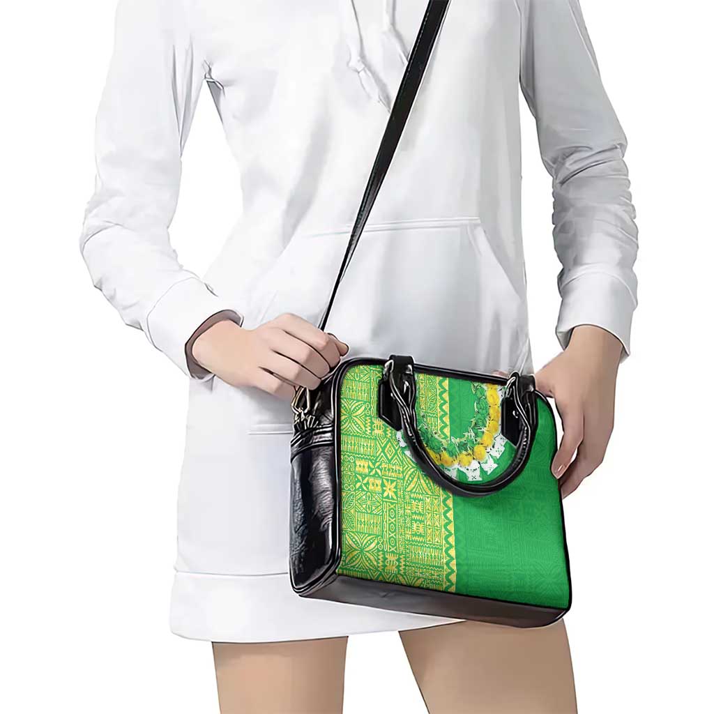 Fiji Lovoni Shoulder Handbag Fijian Tapa Salusalu Green Glitter