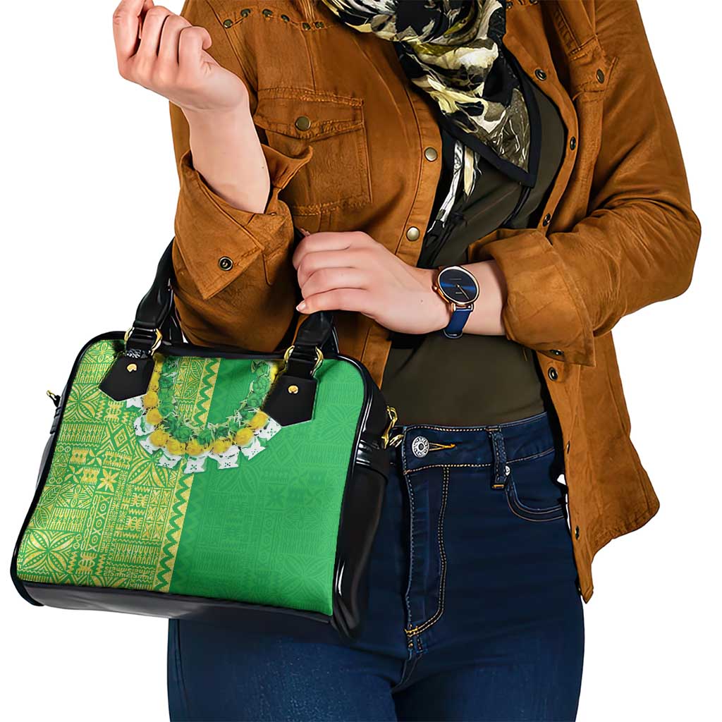 Fiji Lovoni Shoulder Handbag Fijian Tapa Salusalu Green Glitter