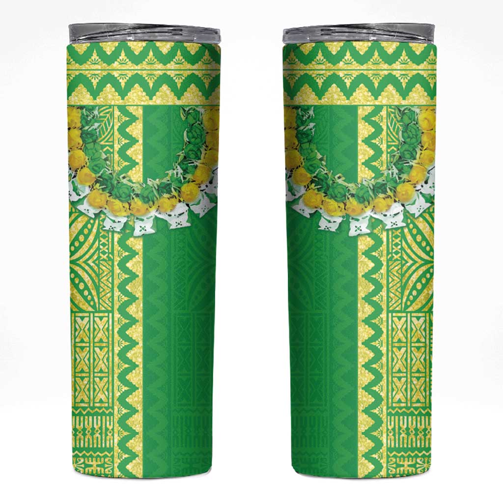 Fiji Lovoni Skinny Tumbler Fijian Tapa Salusalu Green Glitter LT05 Green - Polynesian Pride