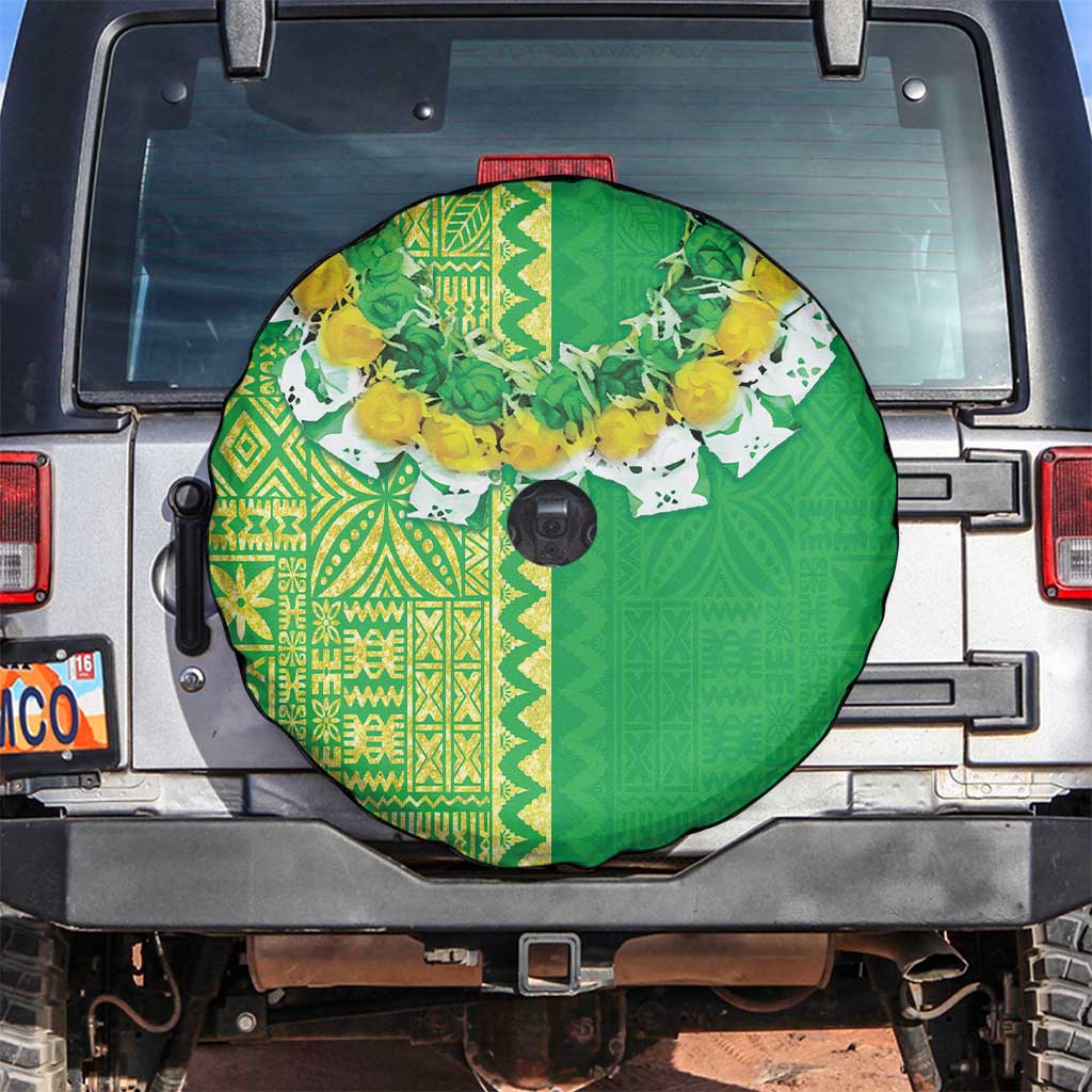 Fiji Lovoni Spare Tire Cover Fijian Tapa Salusalu Green Glitter LT05 Green - Polynesian Pride