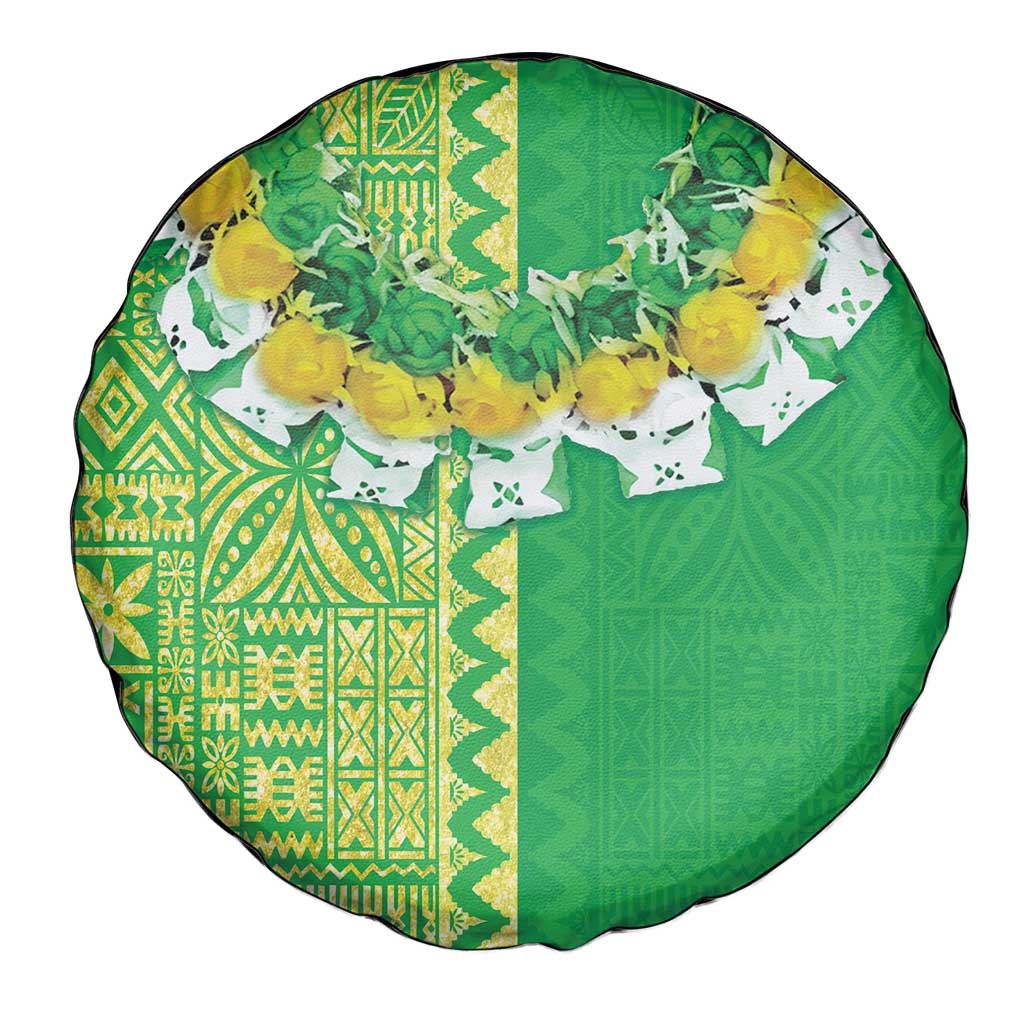 Fiji Lovoni Spare Tire Cover Fijian Tapa Salusalu Green Glitter LT05 - Polynesian Pride