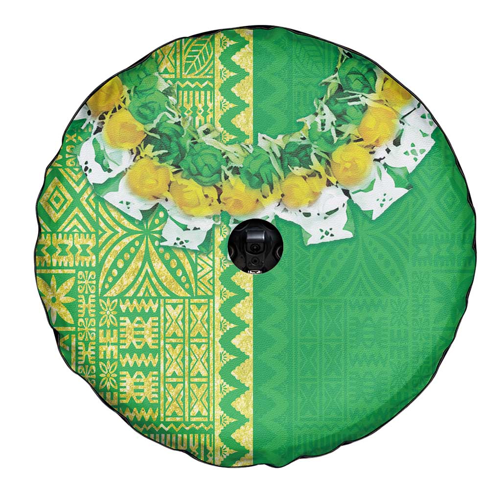 Fiji Lovoni Spare Tire Cover Fijian Tapa Salusalu Green Glitter LT05 - Polynesian Pride