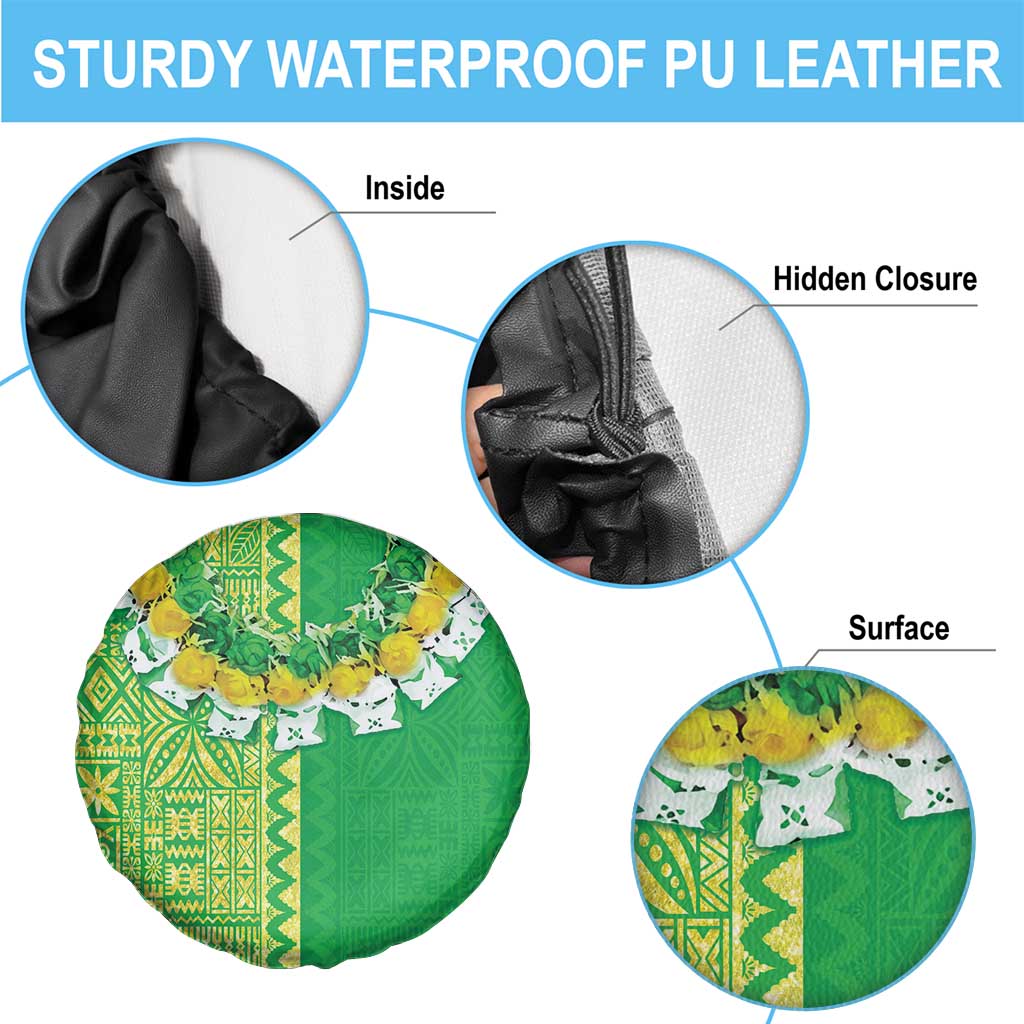 Fiji Lovoni Spare Tire Cover Fijian Tapa Salusalu Green Glitter LT05 - Polynesian Pride