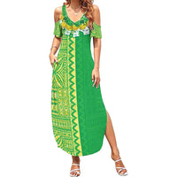 Fiji Lovoni Summer Maxi Dress Fijian Tapa Salusalu Green Glitter LT05 Women Green - Polynesian Pride