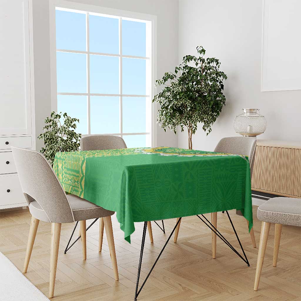 Fiji Lovoni Tablecloth Fijian Tapa Salusalu Green Glitter