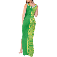 Fiji Lovoni Tank Maxi Dress Fijian Tapa Salusalu Green Glitter LT05 - Polynesian Pride