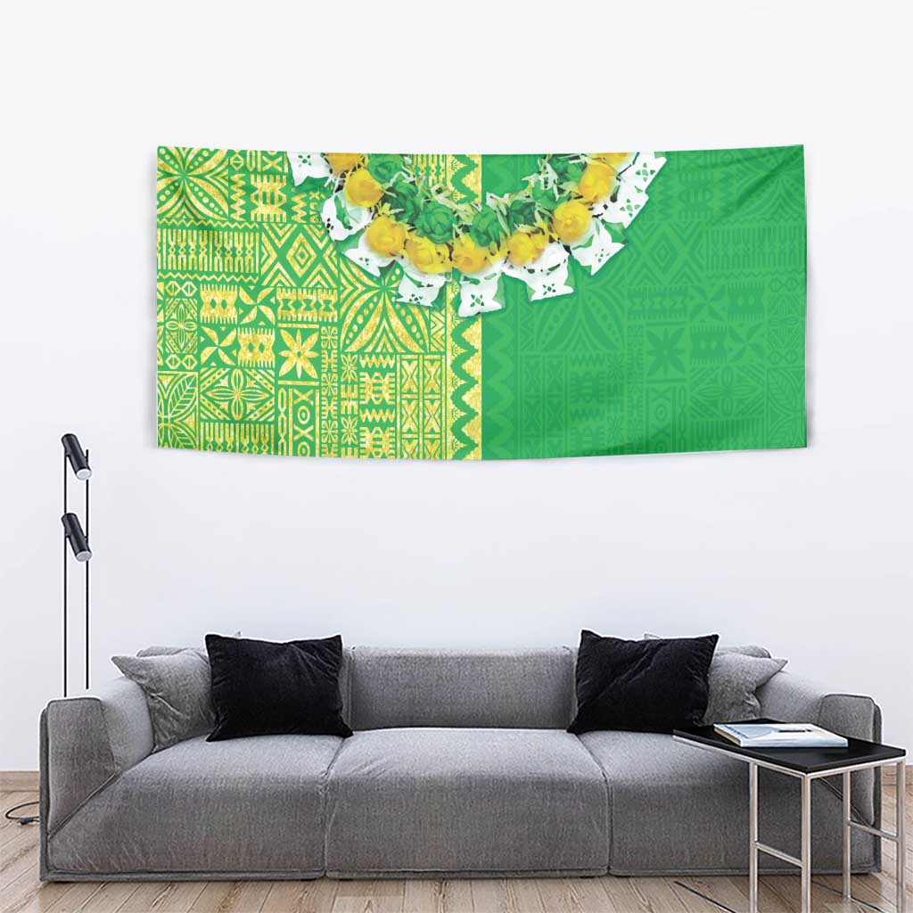 Fiji Lovoni Tapestry Fijian Tapa Salusalu Green Glitter