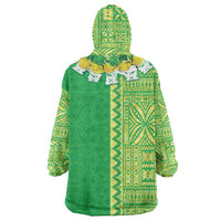 Fiji Lovoni Wearable Blanket Hoodie Fijian Tapa Salusalu Green Glitter LT05 - Polynesian Pride