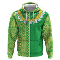 Fiji Lovoni Zip Hoodie Fijian Tapa Salusalu Green Glitter LT05 Zip Hoodie Green - Polynesian Pride
