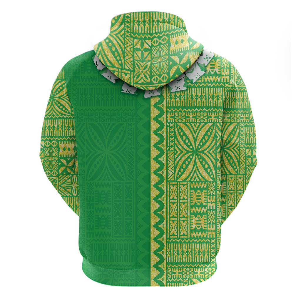 Fiji Lovoni Zip Hoodie Fijian Tapa Salusalu Green Glitter LT05 - Polynesian Pride