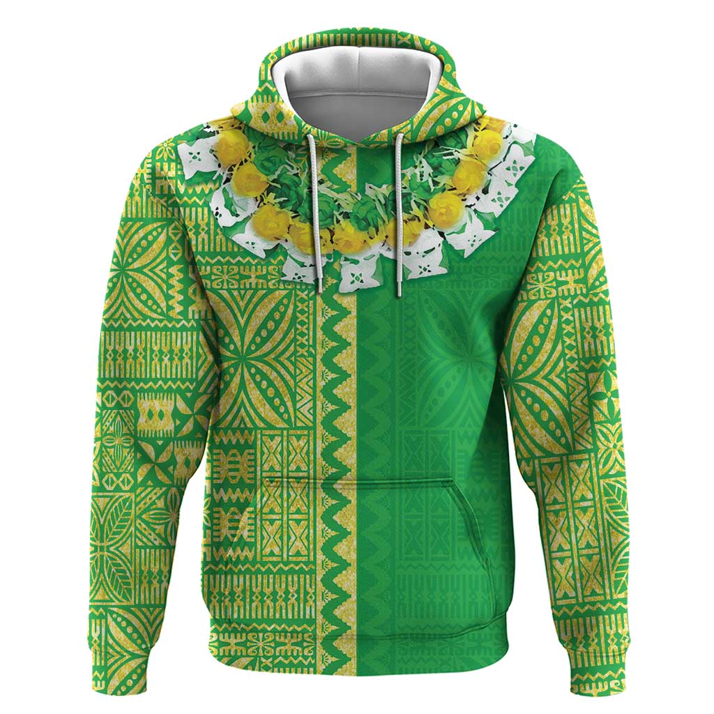 Fiji Lovoni Zip Hoodie Fijian Tapa Salusalu Green Glitter LT05 Pullover Hoodie Green - Polynesian Pride