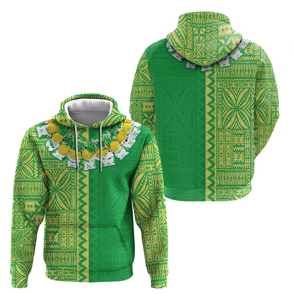 Fiji Lovoni Zip Hoodie Fijian Tapa Salusalu Green Glitter LT05 - Polynesian Pride