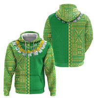 Fiji Lovoni Zip Hoodie Fijian Tapa Salusalu Green Glitter LT05 - Polynesian Pride