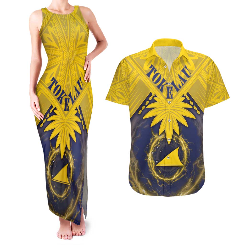 Tokelau Tokehega Day Couples Matching Tank Maxi Dress and Hawaiian Shirt National Badge Special Style LT05 Yellow - Polynesian Pride