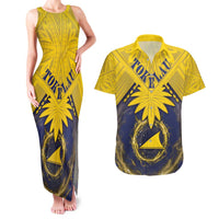 Tokelau Tokehega Day Couples Matching Tank Maxi Dress and Hawaiian Shirt National Badge Special Style LT05 Yellow - Polynesian Pride