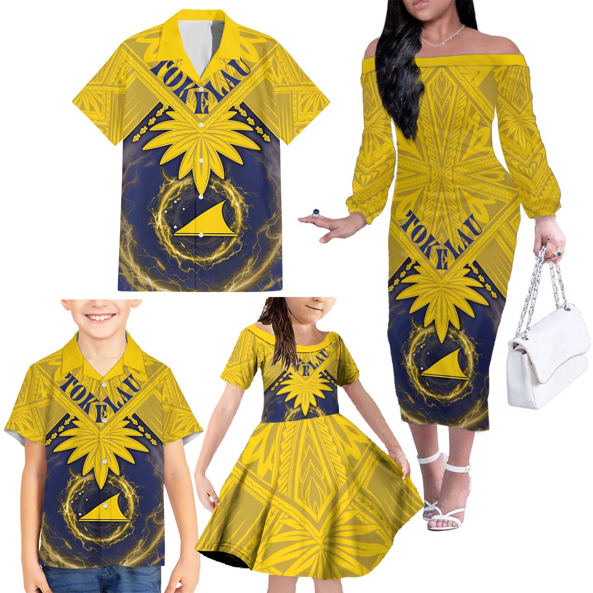 Tokelau Tokehega Day Family Matching Off The Shoulder Long Sleeve Dress and Hawaiian Shirt National Badge Special Style LT05 - Polynesian Pride