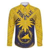 Tokelau Tokehega Day Family Matching Off Shoulder Short Dress and Hawaiian Shirt National Badge Special Style LT05 Dad's Shirt - Long Sleeve Yellow - Polynesian Pride