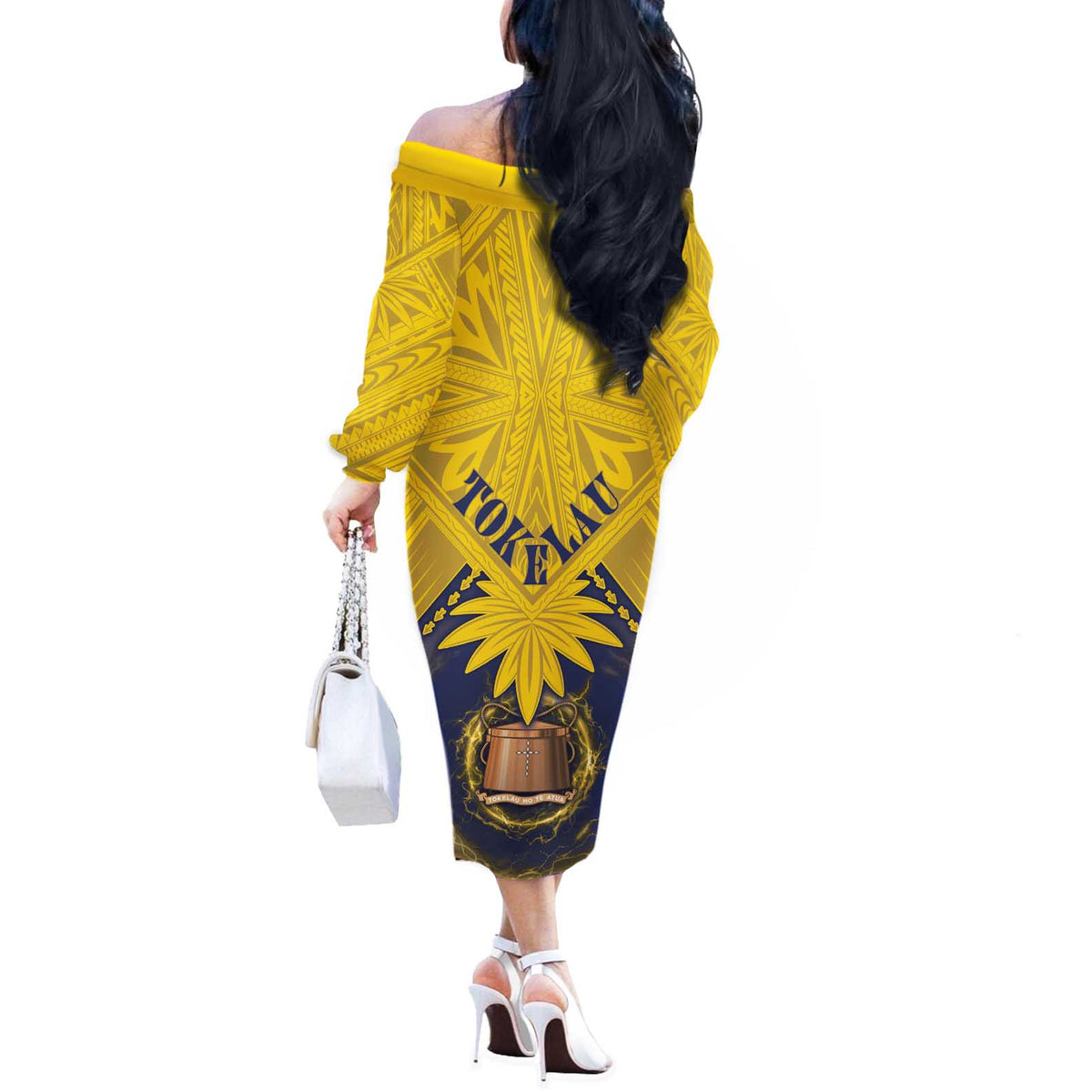 Tokelau Tokehega Day Off The Shoulder Long Sleeve Dress National Badge Special Style LT05 - Polynesian Pride