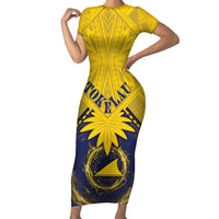 Tokelau Tokehega Day Short Sleeve Bodycon Dress National Badge Special Style LT05 Long Dress Yellow - Polynesian Pride