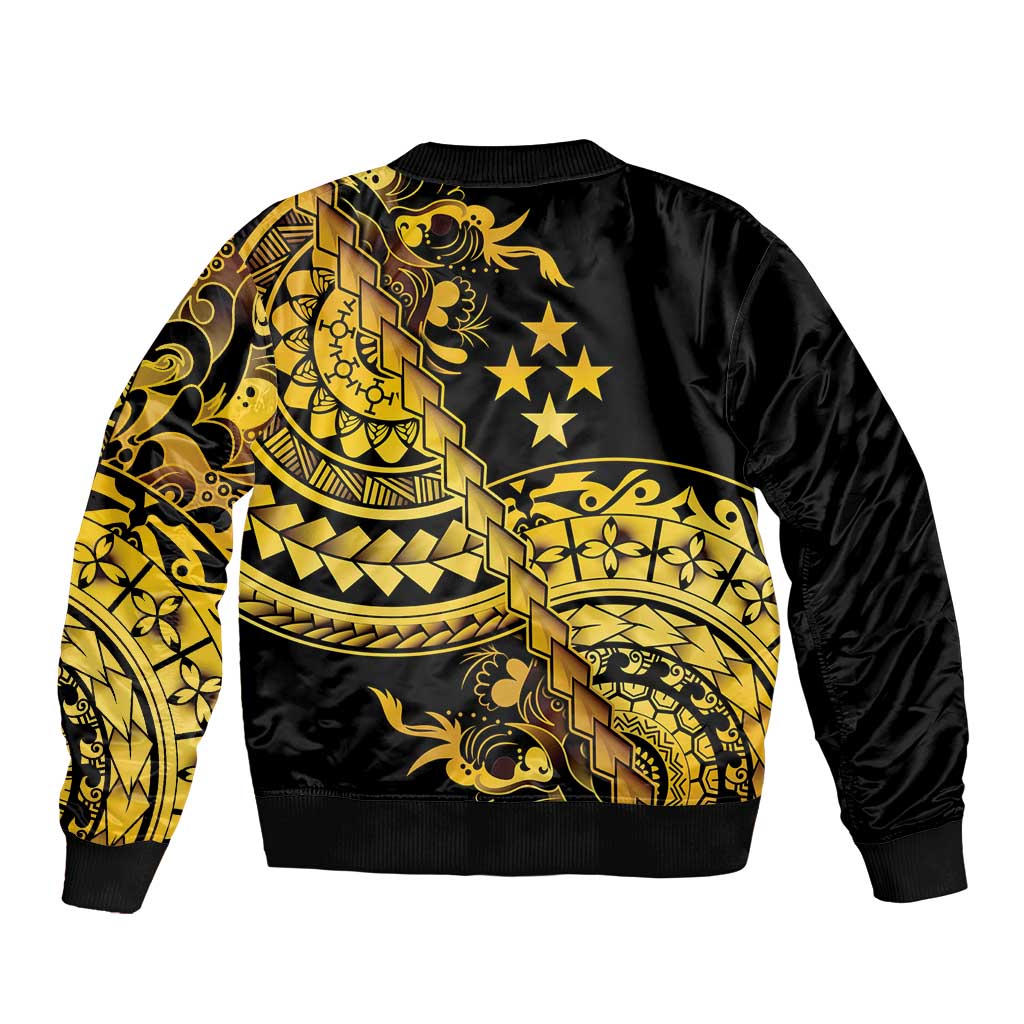 Kosrae Liberation Day Bomber Jacket Polynesian Floral Tattoo - Polynesian Pride