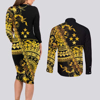 Kosrae Liberation Day Couples Matching Long Sleeve Bodycon Dress and Long Sleeve Button Shirt Polynesian Floral Tattoo LT05 - Polynesian Pride
