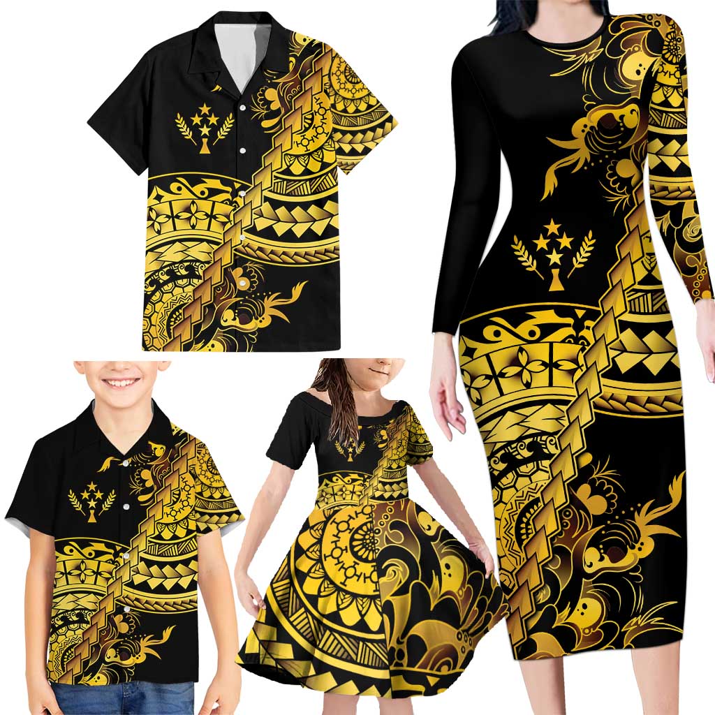 Kosrae Liberation Day Family Matching Long Sleeve Bodycon Dress and Hawaiian Shirt Polynesian Floral Tattoo LT05 - Polynesian Pride
