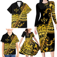 Kosrae Liberation Day Family Matching Long Sleeve Bodycon Dress and Hawaiian Shirt Polynesian Floral Tattoo LT05 - Polynesian Pride