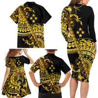 Kosrae Liberation Day Family Matching Long Sleeve Bodycon Dress and Hawaiian Shirt Polynesian Floral Tattoo LT05 - Polynesian Pride