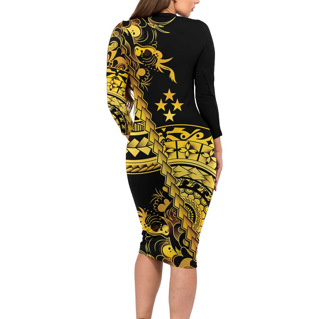 Kosrae Liberation Day Family Matching Long Sleeve Bodycon Dress and Hawaiian Shirt Polynesian Floral Tattoo LT05 - Polynesian Pride