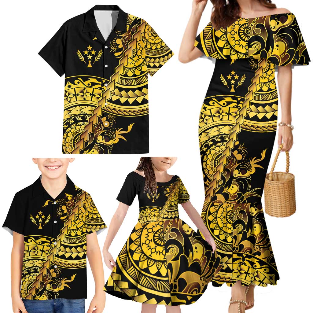 Kosrae Liberation Day Family Matching Mermaid Dress and Hawaiian Shirt Polynesian Floral Tattoo LT05 - Polynesian Pride