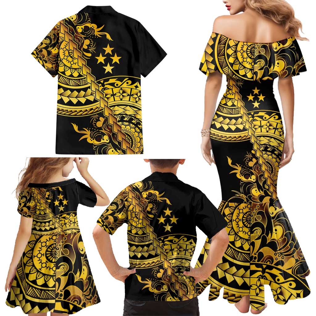 Kosrae Liberation Day Family Matching Mermaid Dress and Hawaiian Shirt Polynesian Floral Tattoo LT05 - Polynesian Pride