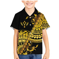 Kosrae Liberation Day Family Matching Mermaid Dress and Hawaiian Shirt Polynesian Floral Tattoo LT05 Son's Shirt Gold - Polynesian Pride