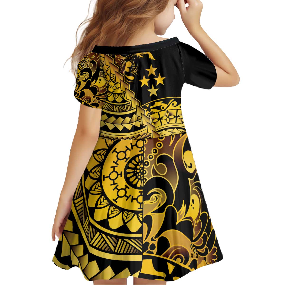 Kosrae Liberation Day Family Matching Off The Shoulder Long Sleeve Dress and Hawaiian Shirt Polynesian Floral Tattoo LT05 - Polynesian Pride