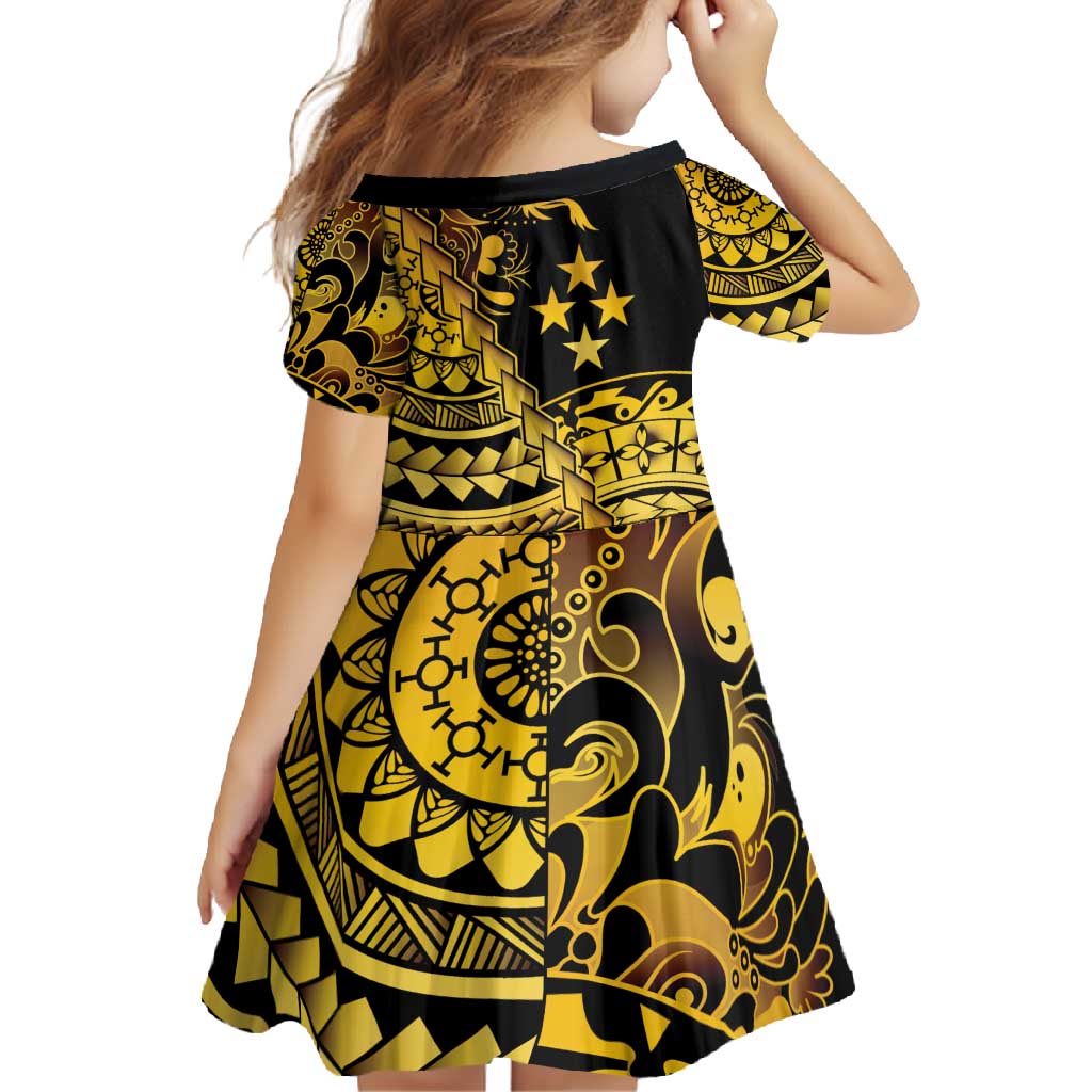 Kosrae Liberation Day Family Matching Off Shoulder Maxi Dress and Hawaiian Shirt Polynesian Floral Tattoo LT05 - Polynesian Pride