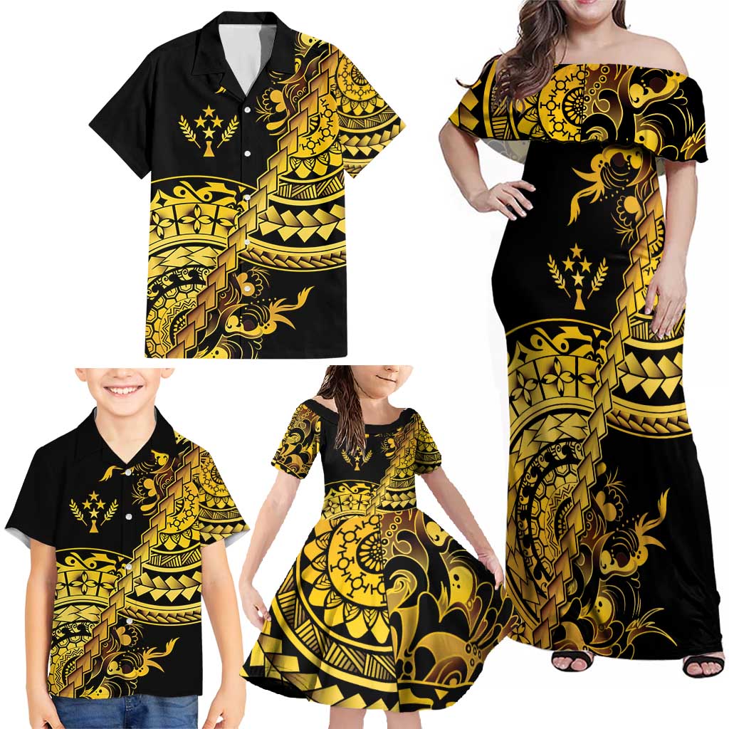 Kosrae Liberation Day Family Matching Off Shoulder Maxi Dress and Hawaiian Shirt Polynesian Floral Tattoo LT05 - Polynesian Pride