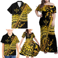 Kosrae Liberation Day Family Matching Off Shoulder Maxi Dress and Hawaiian Shirt Polynesian Floral Tattoo LT05 - Polynesian Pride