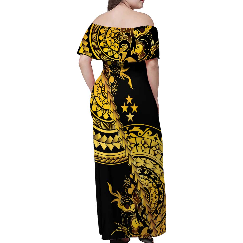 Kosrae Liberation Day Family Matching Off Shoulder Maxi Dress and Hawaiian Shirt Polynesian Floral Tattoo LT05 - Polynesian Pride