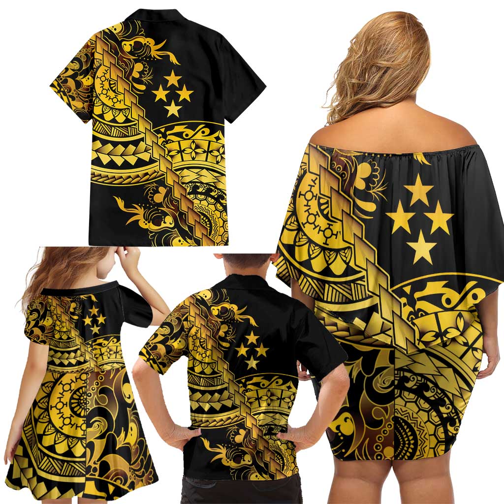 Kosrae Liberation Day Family Matching Off Shoulder Short Dress and Hawaiian Shirt Polynesian Floral Tattoo LT05 - Polynesian Pride