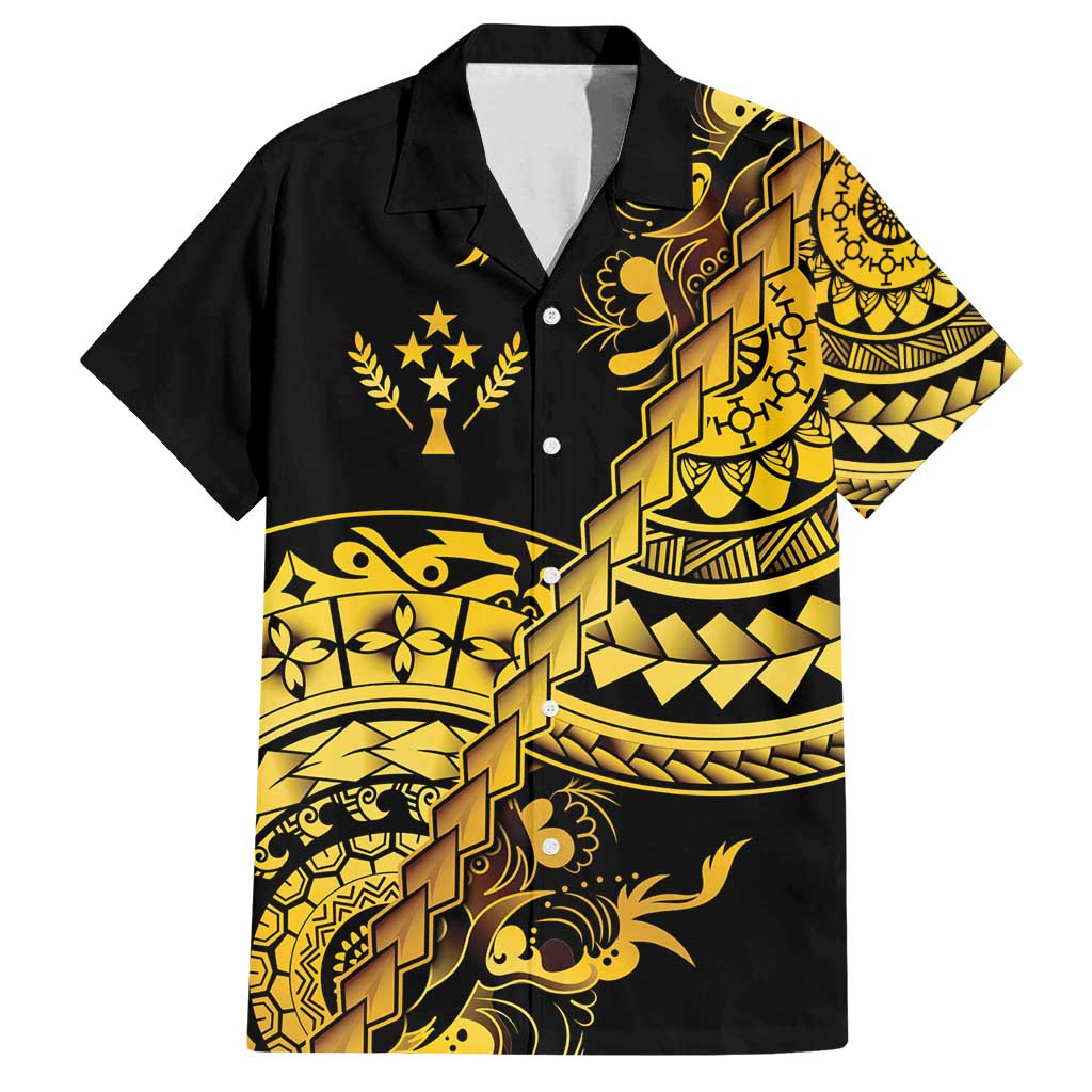 Kosrae Liberation Day Family Matching Off Shoulder Short Dress and Hawaiian Shirt Polynesian Floral Tattoo LT05 Dad's Shirt - Short Sleeve Gold - Polynesian Pride