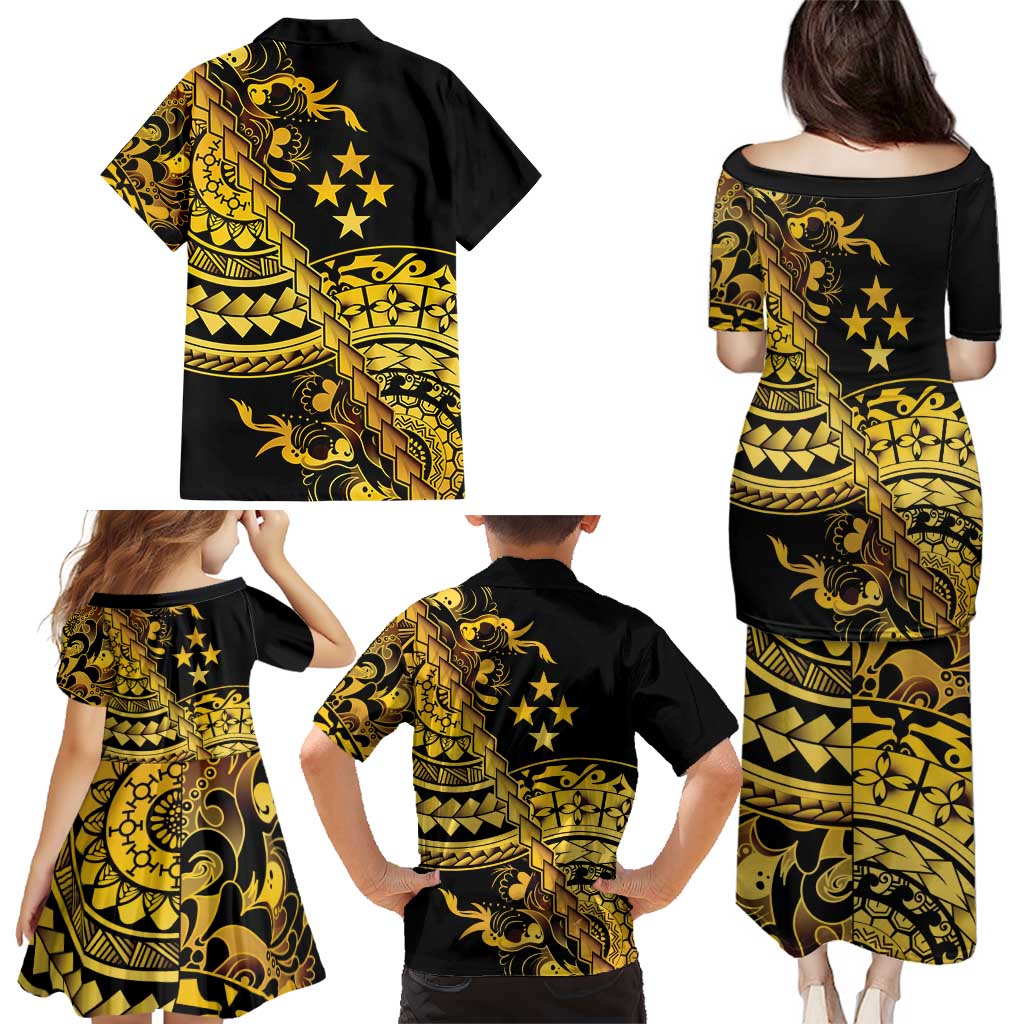 Kosrae Liberation Day Family Matching Puletasi and Hawaiian Shirt Polynesian Floral Tattoo LT05 - Polynesian Pride
