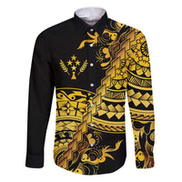 Kosrae Liberation Day Family Matching Puletasi and Hawaiian Shirt Polynesian Floral Tattoo LT05 Dad's Shirt - Long Sleeve Gold - Polynesian Pride