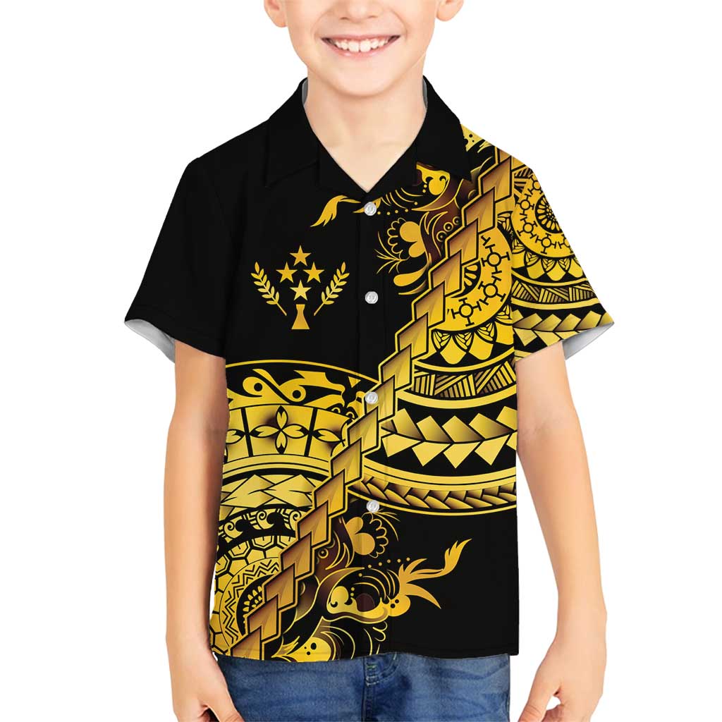 Kosrae Liberation Day Family Matching Puletasi and Hawaiian Shirt Polynesian Floral Tattoo LT05 Son's Shirt Gold - Polynesian Pride